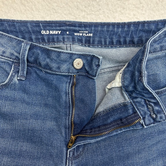 Old Navy Wow Flare Jeans Women 6 (28x30)‎ Blue Denim High-Rise Stretch Whiskered - Picture 3 of 11
